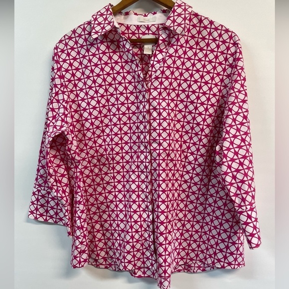 Chicos 100% cotton hot pink and white button down. So bright and light weight. - Picture 1 of 5